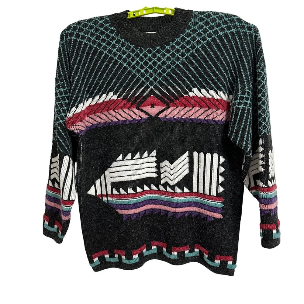 Vintage Maggie Lawrence Collection Sweater Womens 7 Aztec Print Made In USA - Picture 2 of 7
